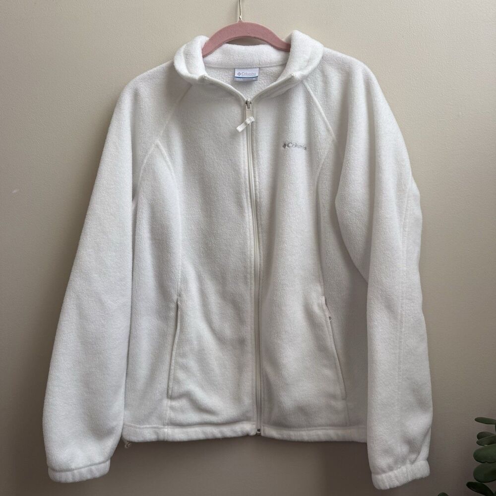 Columbia Women’s White Full Zip Fleece Jacket XL Soft Cozy Lightweight Outdoor